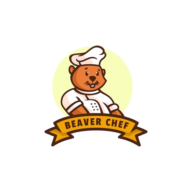 Estilo de desenho animado do logo beaver chef mascote