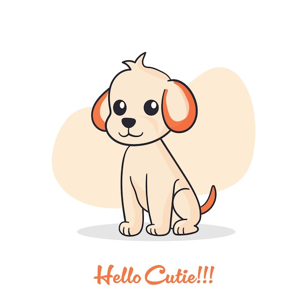 Vetor estilo de desenho animado ilustração de cão com hello cutie escrito conceito de papel de parede de natureza animal cão isolado em fundo simples