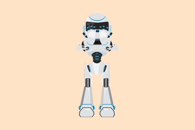 Estilo de desenho animado plano de negócios desenhando robô deprimido em pé e cobrindo o rosto com as mãos e chorando Depressão triste tristeza Moderna inteligência artificial robótica Ilustração em vetor design gráfico