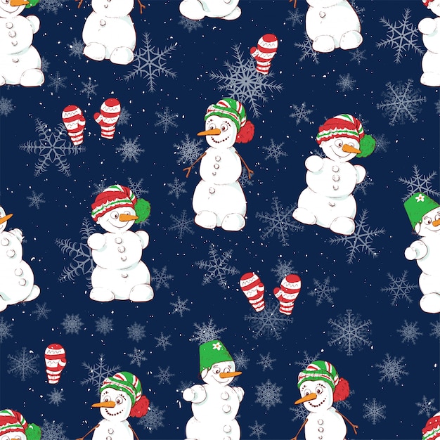 Estilo de desenho animado sem costura padrão de Natal com flocos de neve