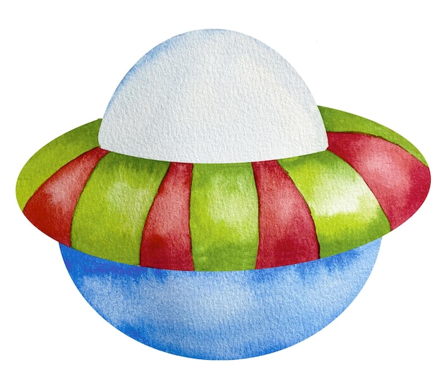 Estilo de desenho animado UFO de nave espacial em aquarela Ilustração de navio de coleta de transporte de nave espacial foguete