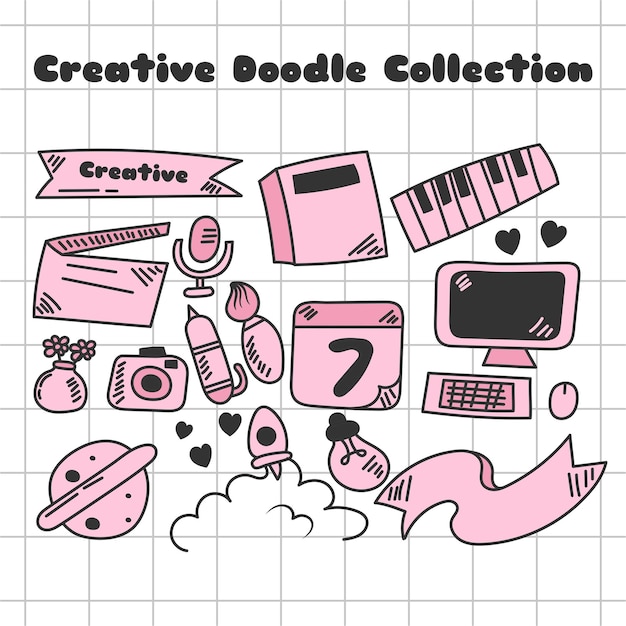 Estilo de desenho de mão de coleção de arte de doodle criativo