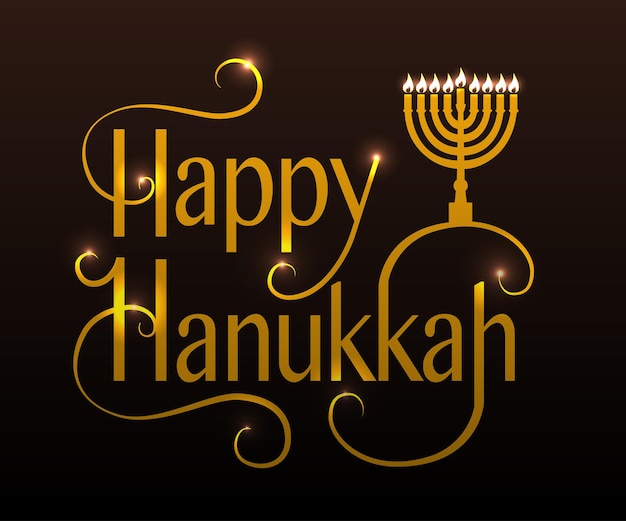 Estilo de design falt feliz hanukkah logotipo emblema e ícone tipografia letras de feliz hanukkah