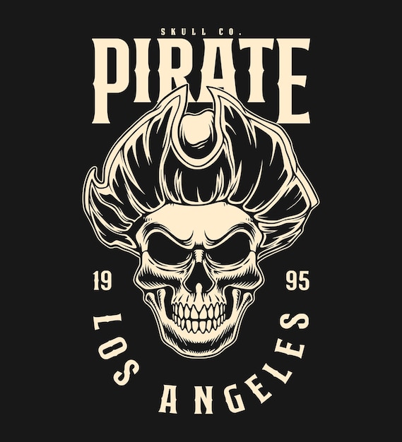 Estilo de design vintage de logotipo monocromático de caveira pirata