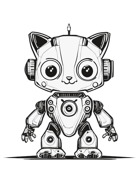 Estilo de doodle de gato robô futurista fofo