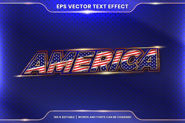 Estilo de efeito de texto em palavras americanas 3d realistas, tema de estilo de efeito de fonte conceito de cor ouro metal editável