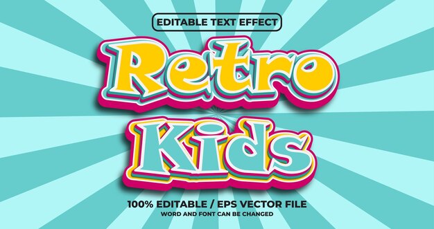 Vetor estilo de efeito de texto retro kids