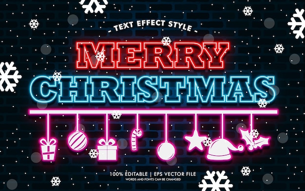 ESTILO DE EFEITOS DE TEXTO DE FELIZ NATAL PRESENTE NEON