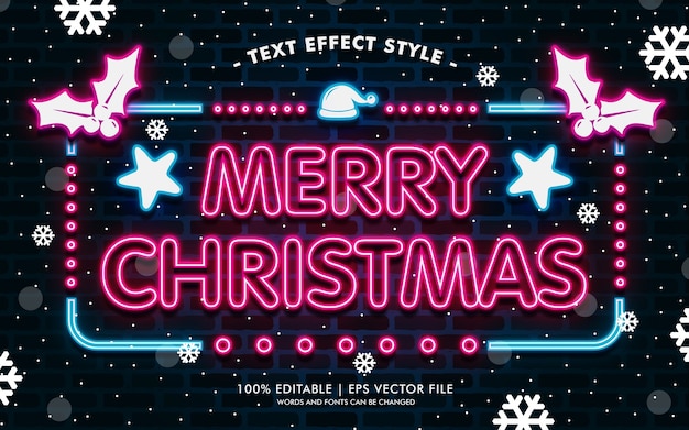ESTILO DE EFEITOS DE TEXTO DE FELIZ NATAL SNOWFLAKE NEON