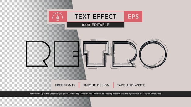 Vetor estilo de fonte com efeito de texto editável retrô