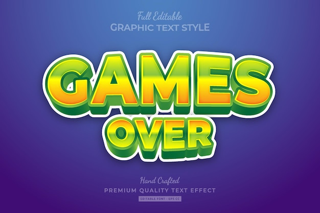 Estilo de fonte com efeito de texto premium editável games over cartoon