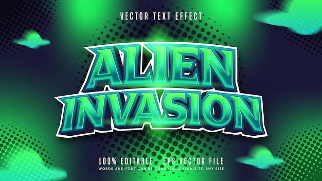 Estilo de fonte de efeito de texto editável alien invasion 3d