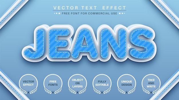 Estilo de fonte de efeito de texto editável de jeans