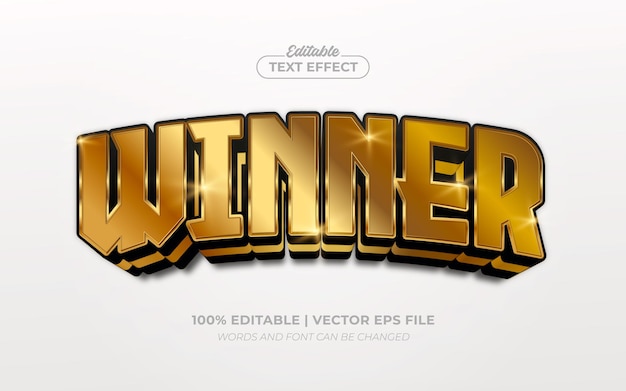 Estilo de fonte de efeito de texto editável elegante e brilhante ouro vencedor 3d