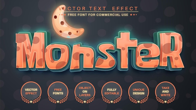 Vetor estilo de fonte editável de efeito de texto de edição de monstro 3d