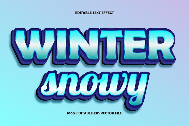 Estilo de gradiente em relevo 3d de efeito de texto com neve de inverno