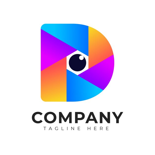 Vetor estilo de gradiente moderno estilo de logotipo letra inicial d modelo de design de logotipo de fotografia colorida