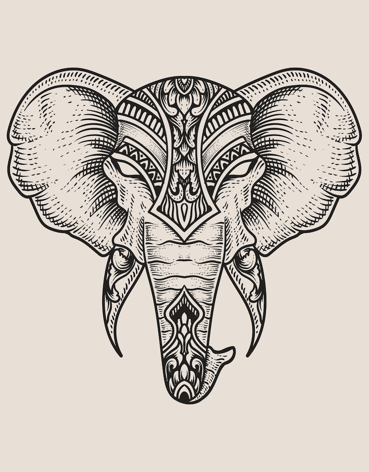 Vetor estilo de gravura de cabeça de elefante de ilustração com máscara