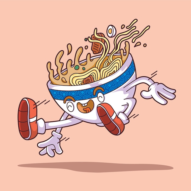 Vetor estilo de ilustração de desenho animado ramen kick