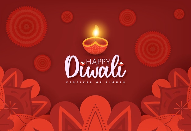 Estilo de ilustração plana Celebração de Diwali Festival de Design de fundo de luzes