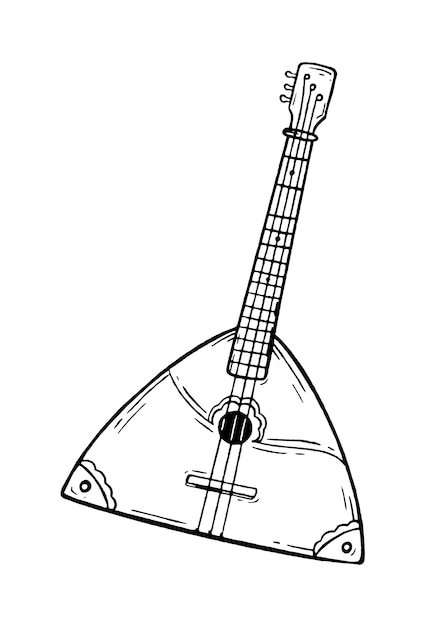 Estilo de instrumento musical Balalaika desenhado à mão Vetor preto e branco doodle