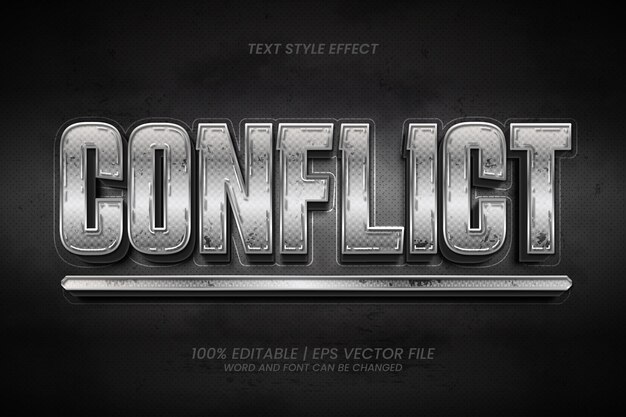Estilo de jogo 3d de conflito de efeito de texto editável