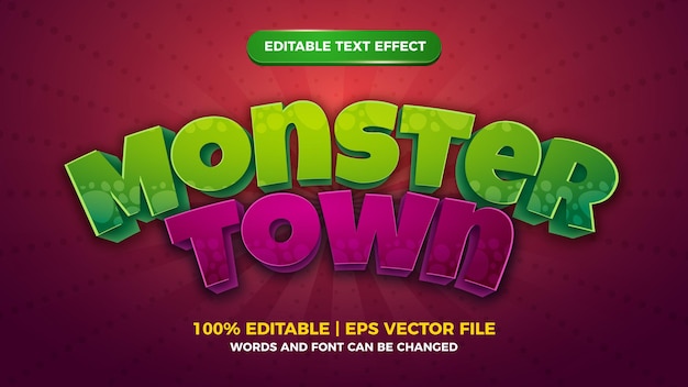 Estilo de jogo de quadrinhos em quadrinhos de efeito de texto editável de monster town