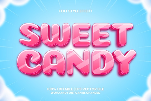 Estilo de jogos de desenho animado de efeito de texto editável sweet candy