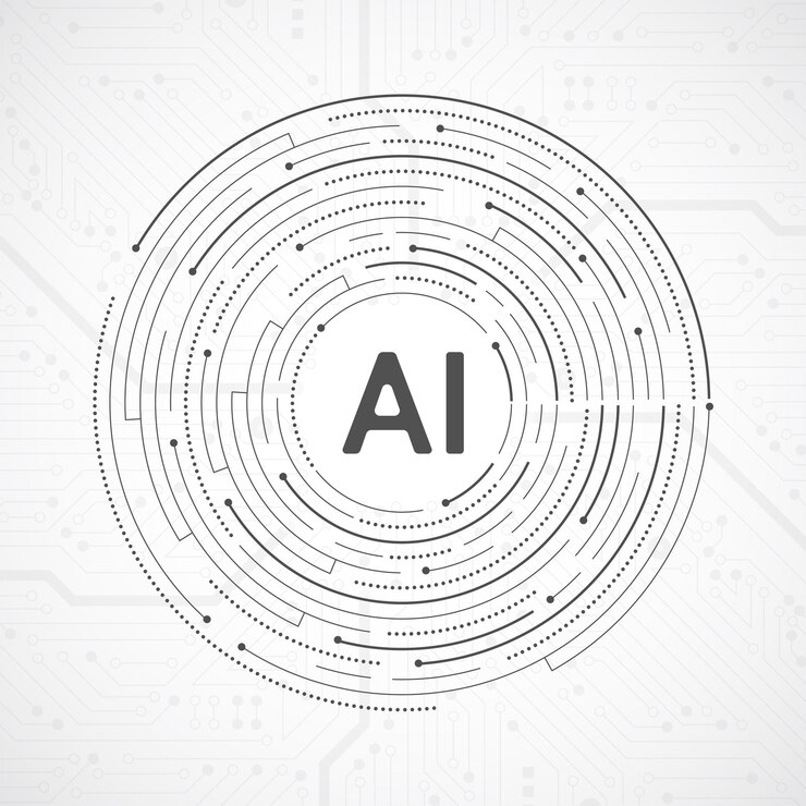 Vetor estilo de linha de circuito de inteligência artificial design de aprendizagem de máquina tecnologia digital de rede inteligente