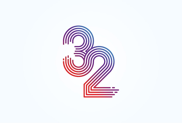Estilo de linha de monograma número 32 utilizável para logotipos de negócios e tecnologia de aniversário