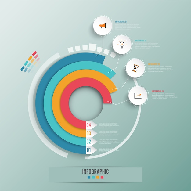 Vetor estilo de origami de círculo de infográficos de negócios.