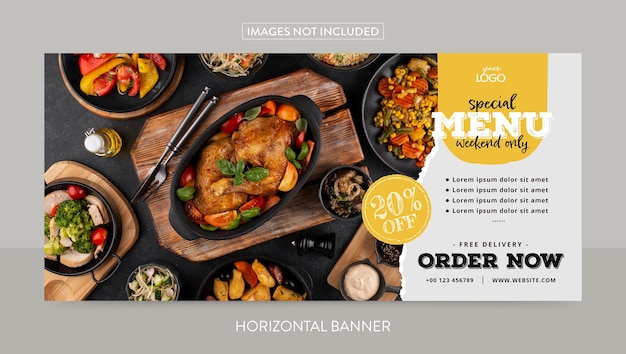 Estilo de papel rasgado de comida e restaurante Modelo de Banner Horizontal