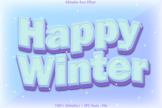 Vetor estilo de relevo 3d com efeito de texto editável de feliz inverno