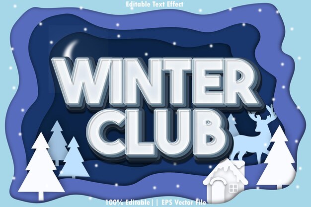 Vetor estilo de relevo 3d com efeito de texto editável do winter club