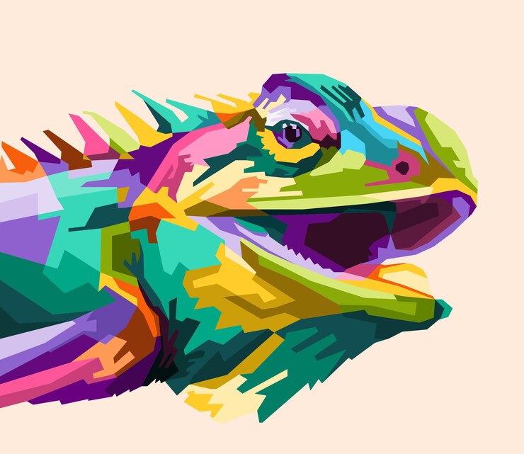 Vetor estilo de retrato de iguana pop art colorido isolado decoração design de cartaz pronto para imprimir
