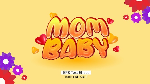 Vetor estilo de texto 3d efeitos de texto baby mom