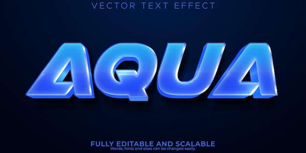Vetor estilo de texto azul e líquido editável de efeito de texto de água aqua