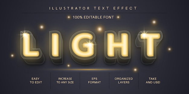 Vetor estilo de texto com brilho de luz 3d, efeito de fonte