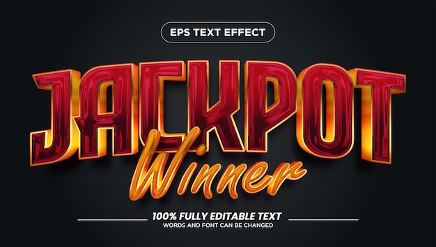 Vetor estilo de texto de luxo do jackpot winner com efeito de texto editável gold jackpot