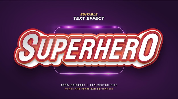 Estilo de texto de super-herói ousado em vermelho e branco com efeito 3d em relevo. efeito de estilo de texto editável