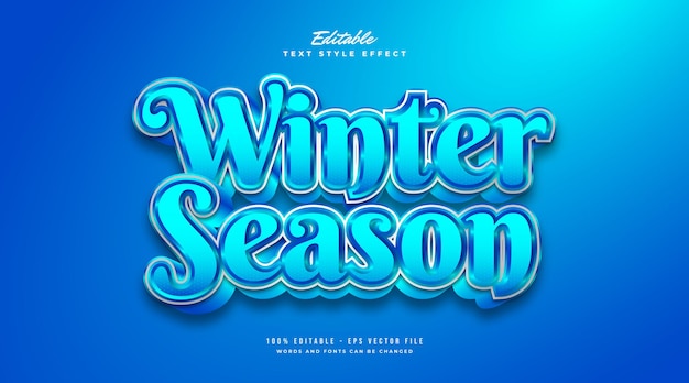 Estilo de texto de temporada de inverno azul com efeito de frio e geada. Efeito de estilo de texto editável