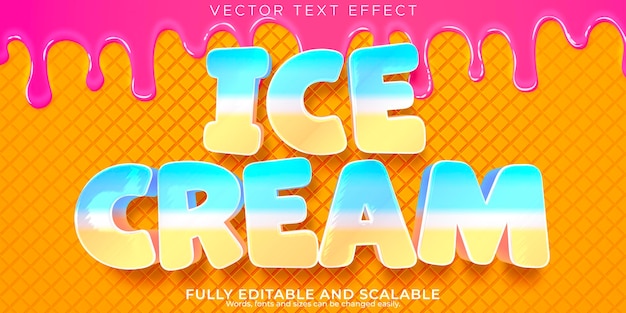 Estilo de texto editável de doces e waffle de efeito de texto de sorvete