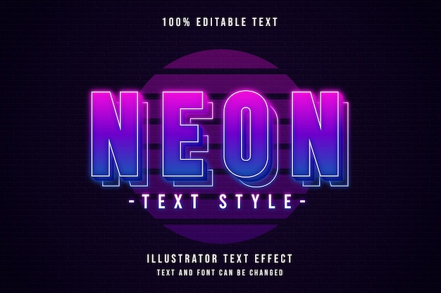 Estilo de texto neon, efeito de texto editável gradação rosa neon roxo camadas estilo de texto
