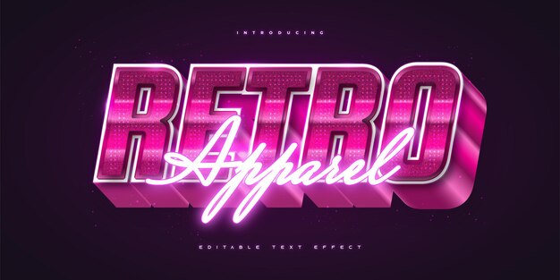 Estilo de texto retrô rosa em negrito com efeito neon brilhante