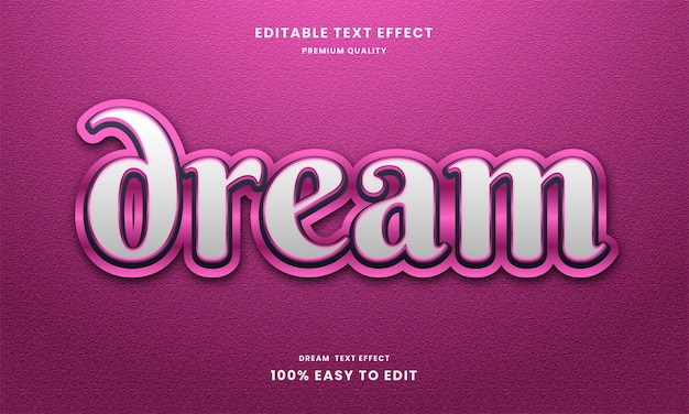 Estilo de texto vetorial de design de modelo de efeito de texto 3d de sonho