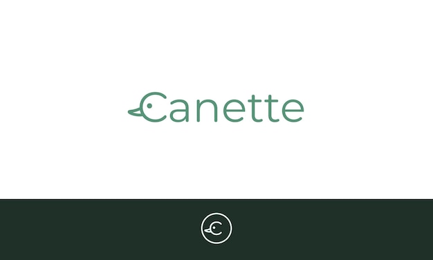 Vetor estilo de tipografia do logotipo canette com a letra c como cabeça de pato bebê