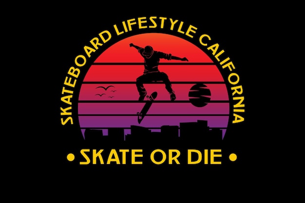 Vetor estilo de vida de skate da califórnia cor laranja e roxo
