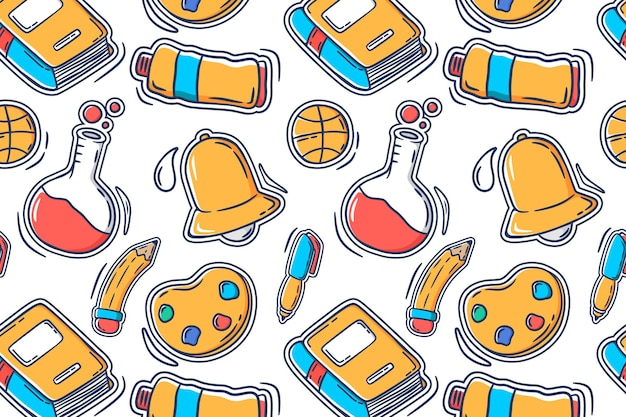 Estilo desenhado à mão de volta ao padrão sem costura do ícone da escola