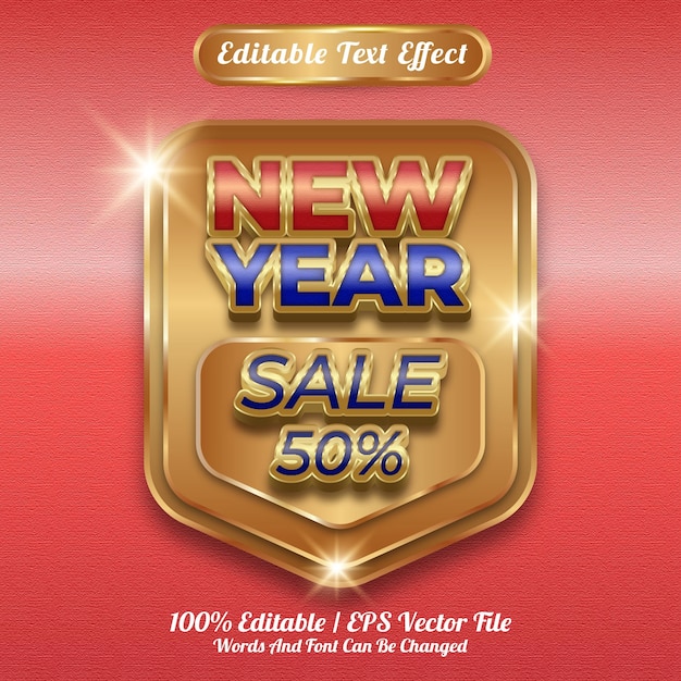 Estilo dourado com efeito de texto editável de venda de ano novo com fundo vermelho