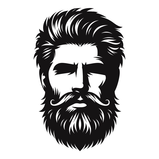 Vetor estilo esculpido um sofisticado emblema de barba monocromático